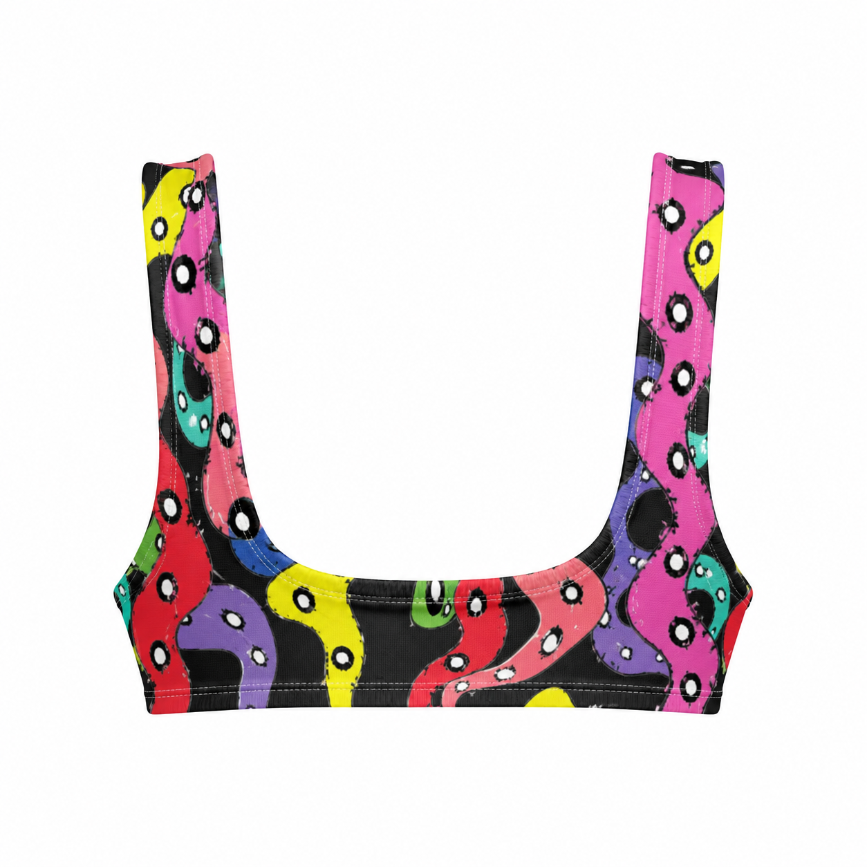 Colorful patterned bralette on a white background