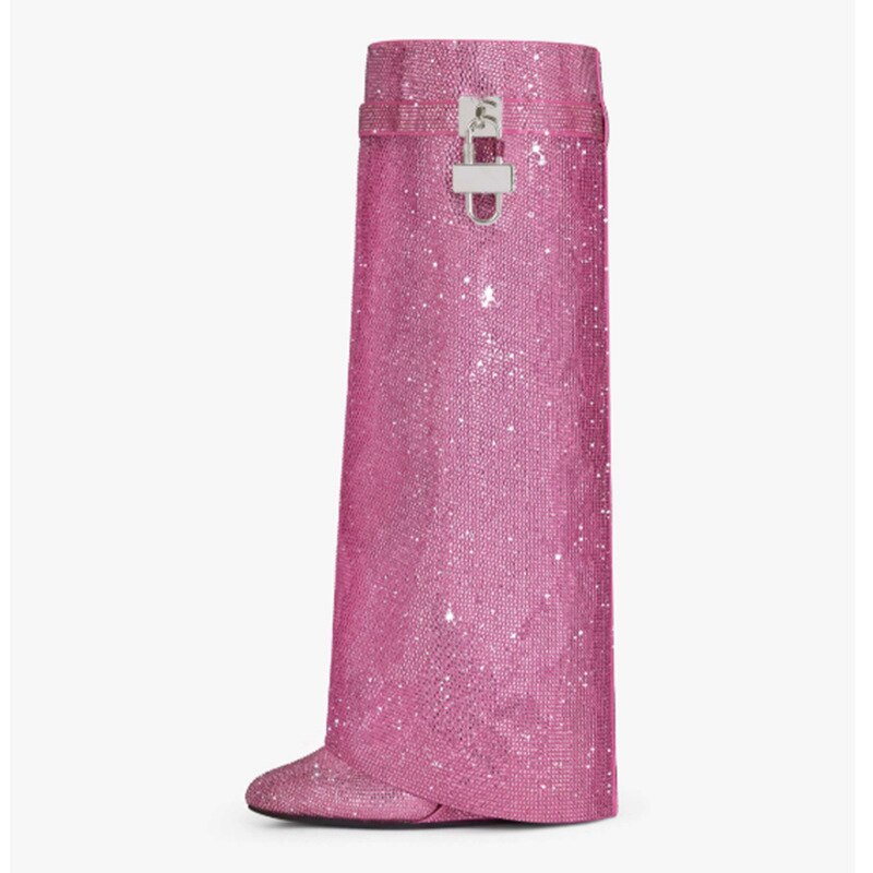 Santa Baby Pink Rhinestone Wedge Knee-High Boots