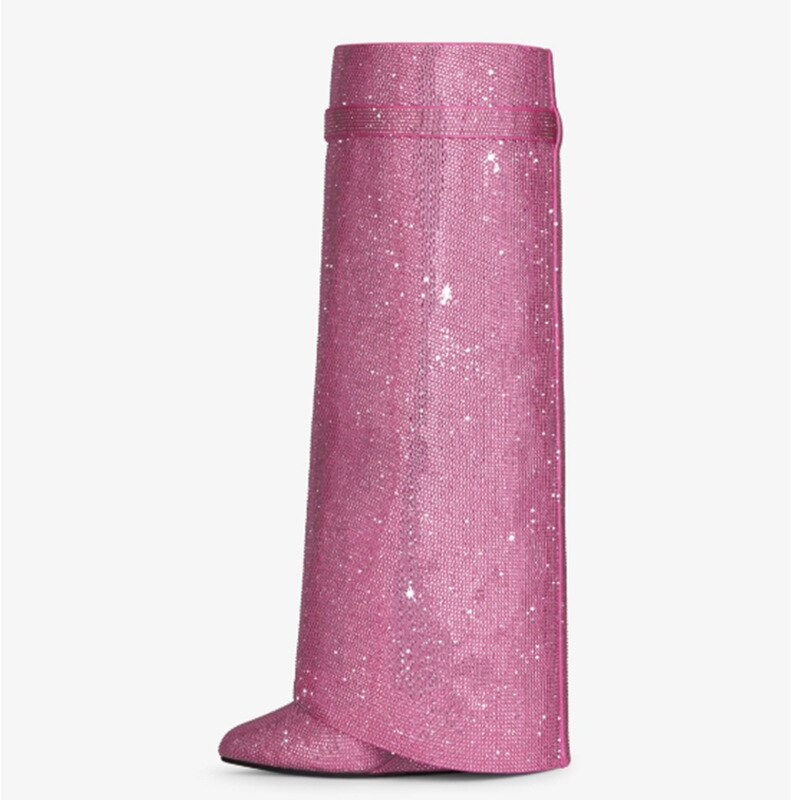 Santa Baby Pink Rhinestone Wedge Knee-High Boots