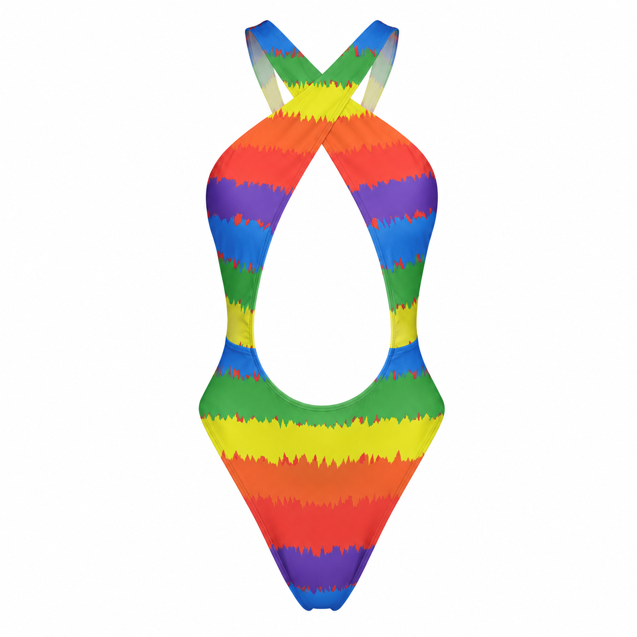 Multicolored tie-dye swimsuit on a white background