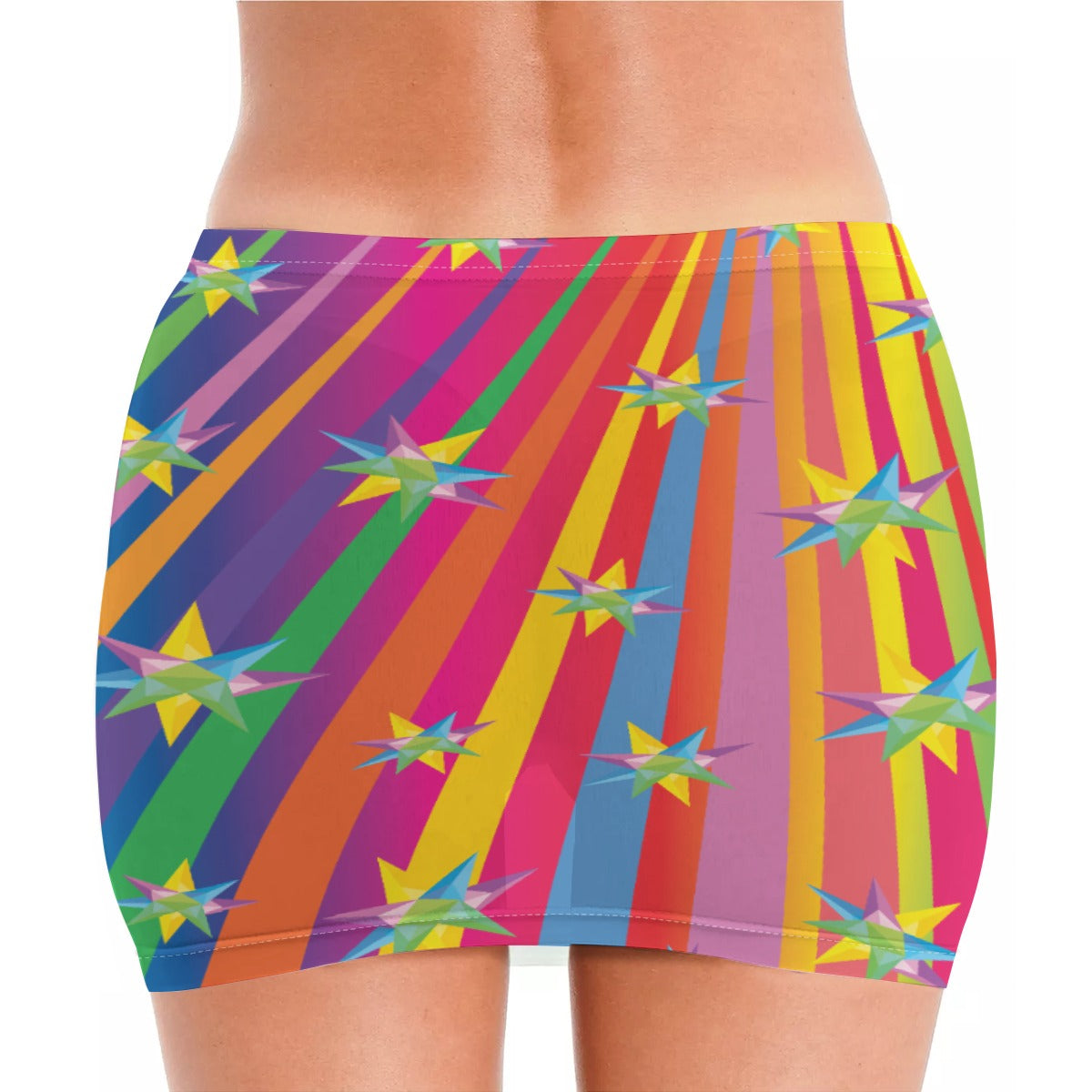 Colorful striped skirt with star patterns on a white background