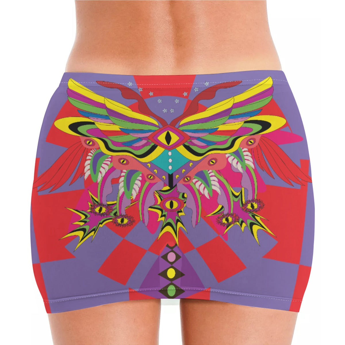 Colorful butterfly patterned skirt on a plain background