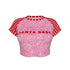 Pink glittery crop top with red and white striped sleeves and &