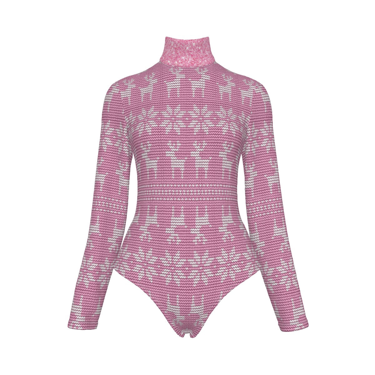 Pink and white patterned long-sleeve bodysuit on a white background