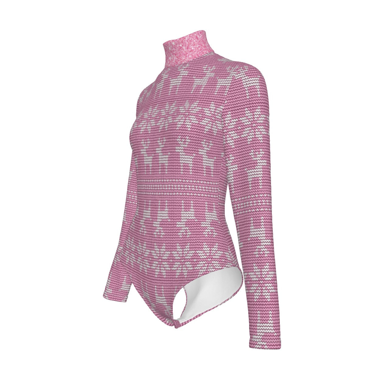 Pink and white patterned long-sleeve top on a white background