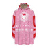 Pink and red hoodie with snowflake and rabbit design on a white background