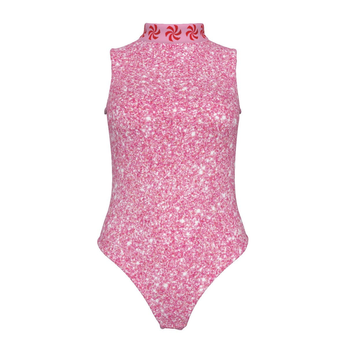 Pink patterned bodysuit on a white background