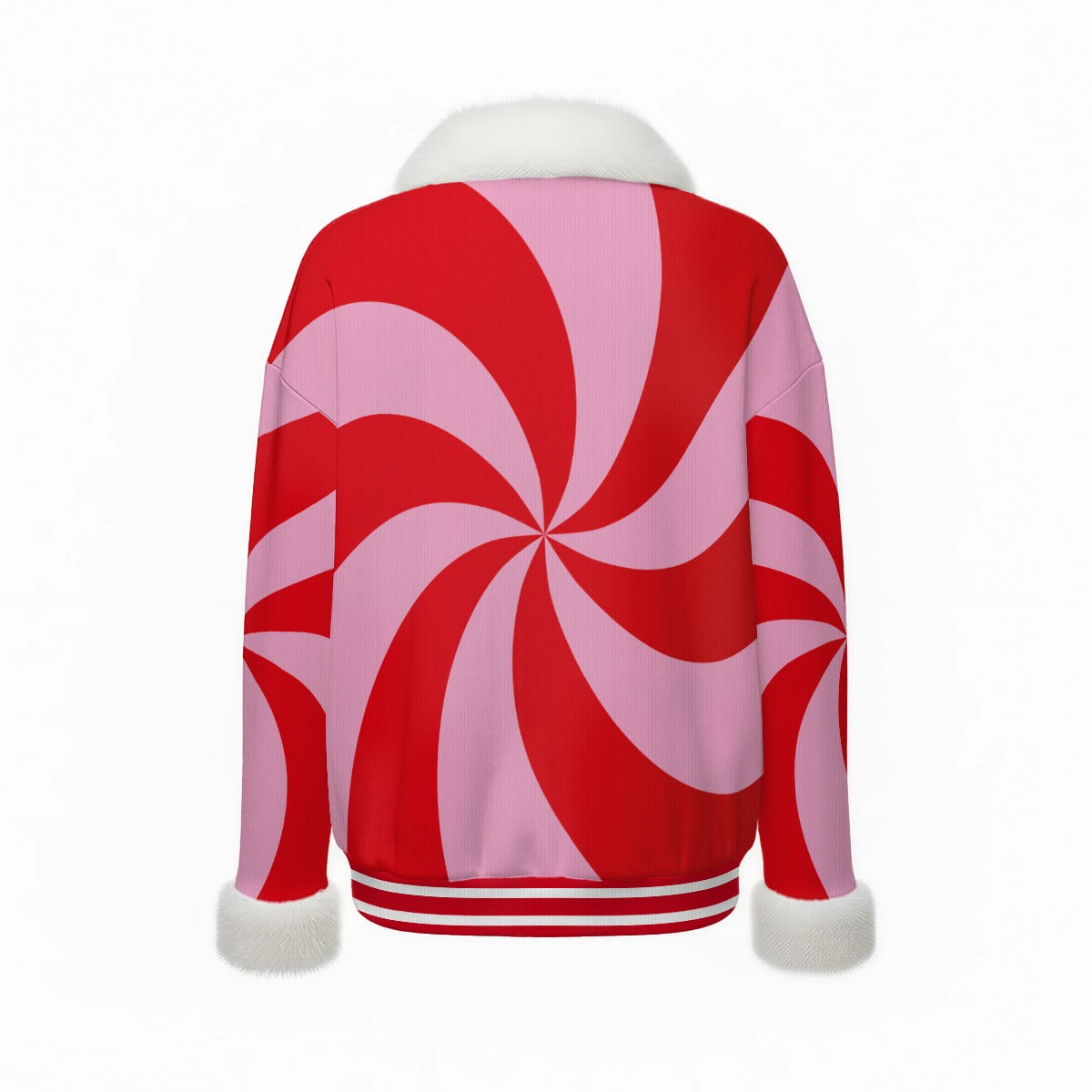 Red and pink candy cane pattern on a white background
