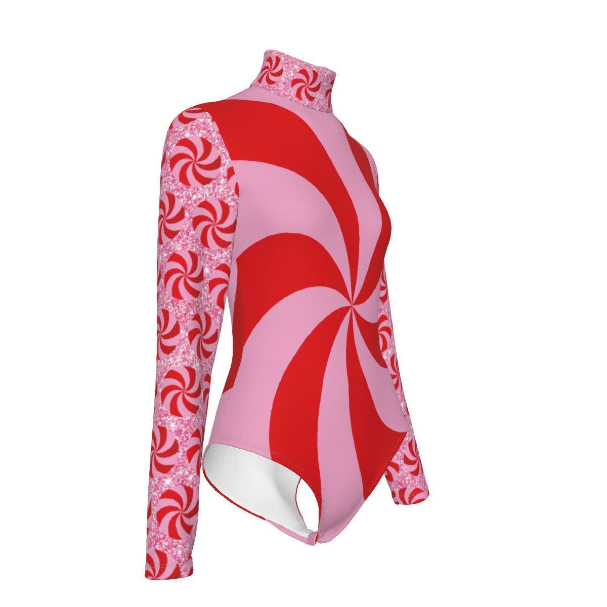 Long-sleeve top with red and pink candy cane pattern on a white background