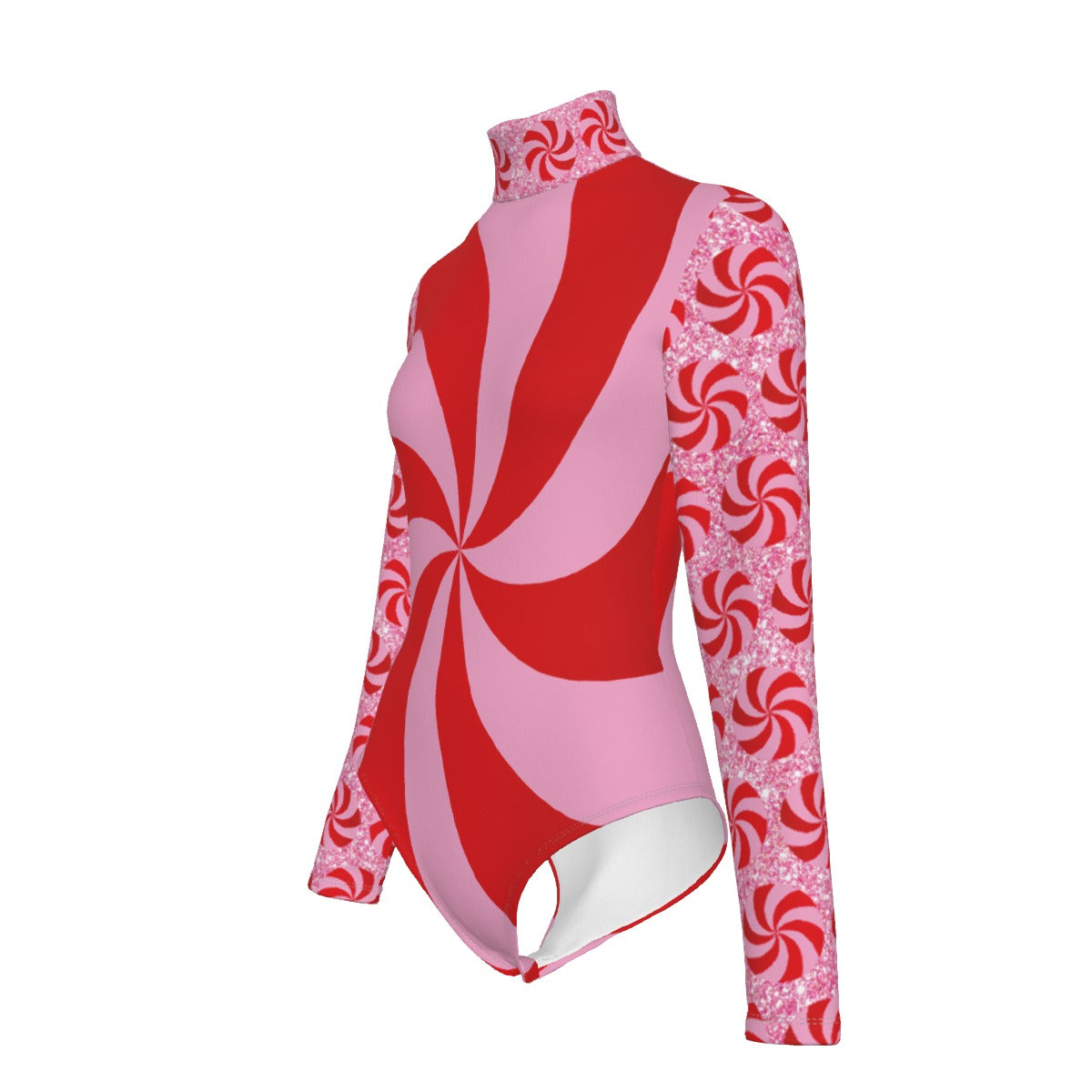 Red and pink patterned swimsuit on a white background