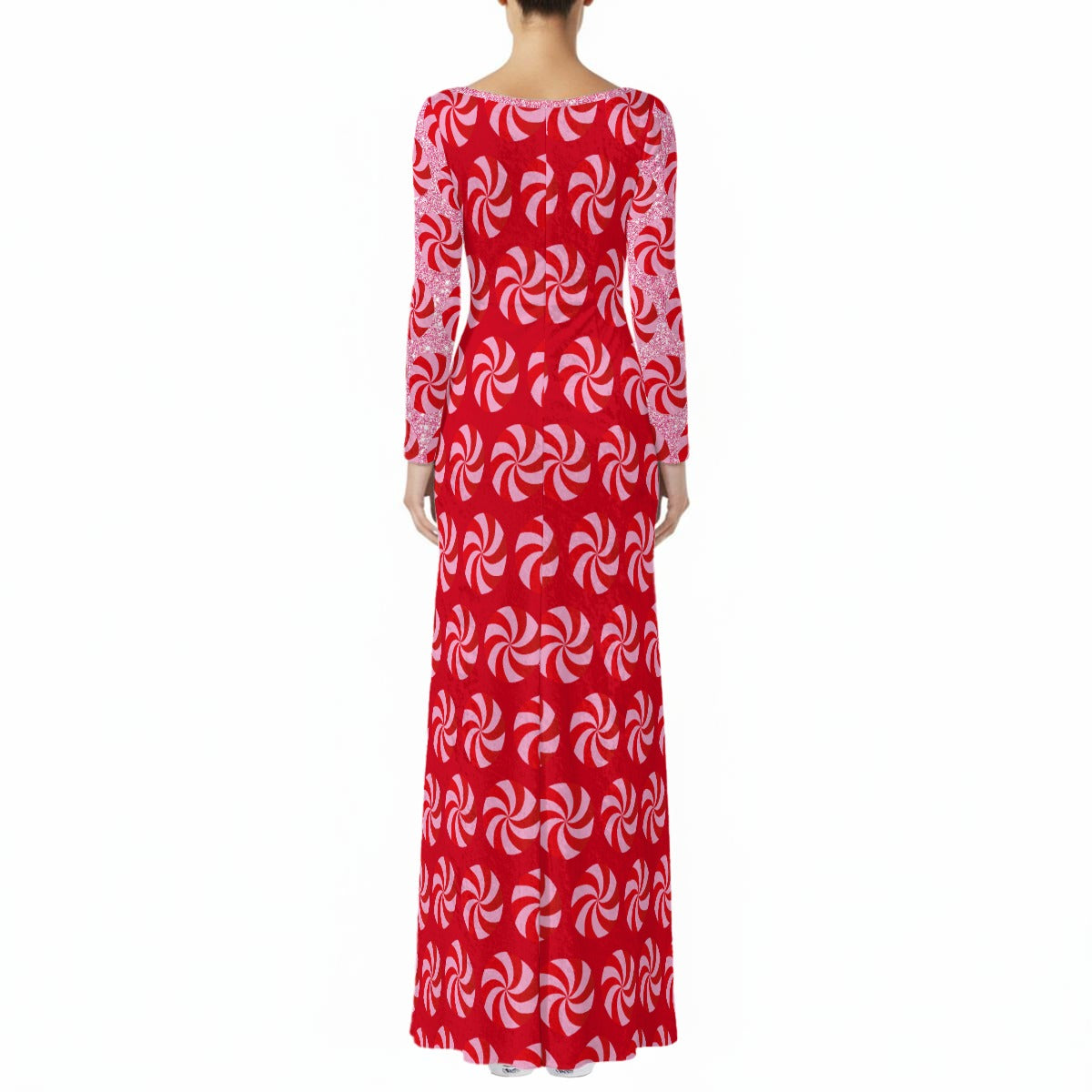 Red dress with white pattern on a white background