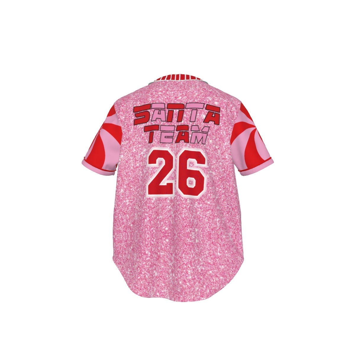 Pink baseball jersey with 'Santa Team' and number '26' on a white background