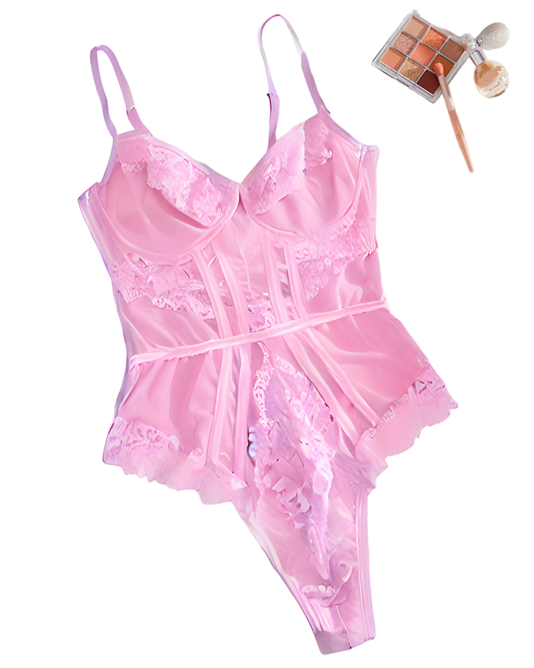 Santa Baby Teddy Pink Lace Strapless Slim Romper