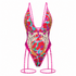 Colorful swimsuit with animal print design on a white background
