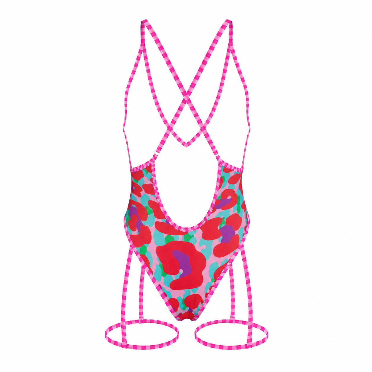 Colorful swimsuit with floral pattern on a white background