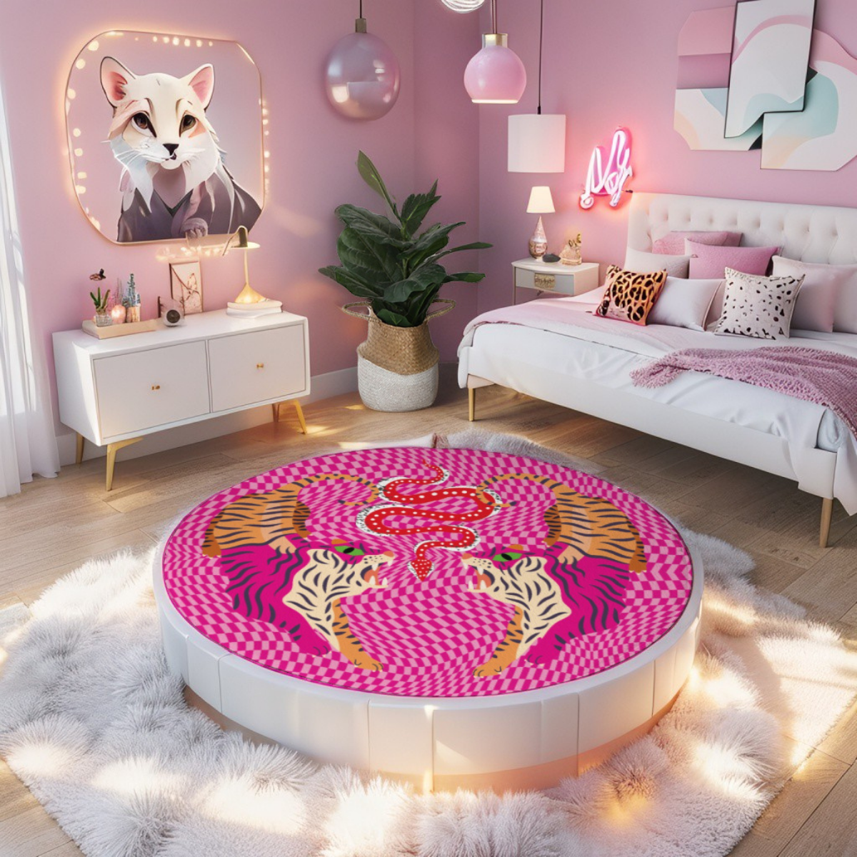 Tiger Balm Pink Pattern Thicken foldable door mat