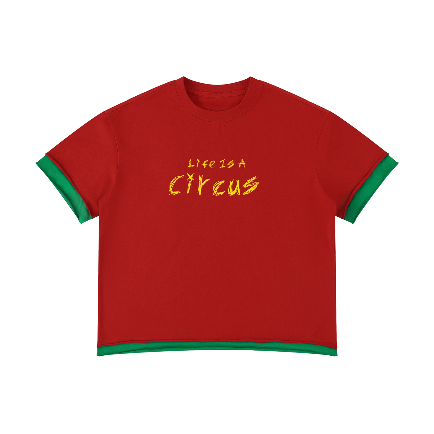 Circus Unisex Boxy Color Block T-Shirt- Red