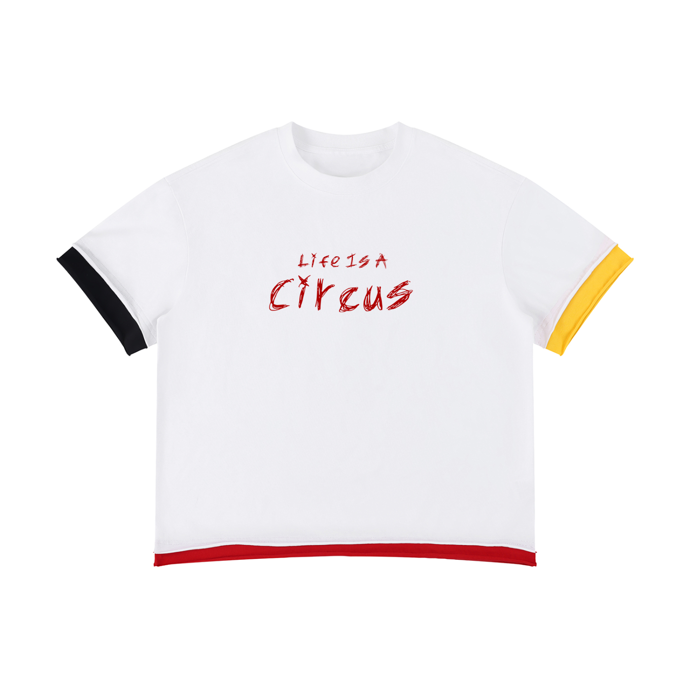 Circus Unisex Boxy Color Block T-Shirt- White