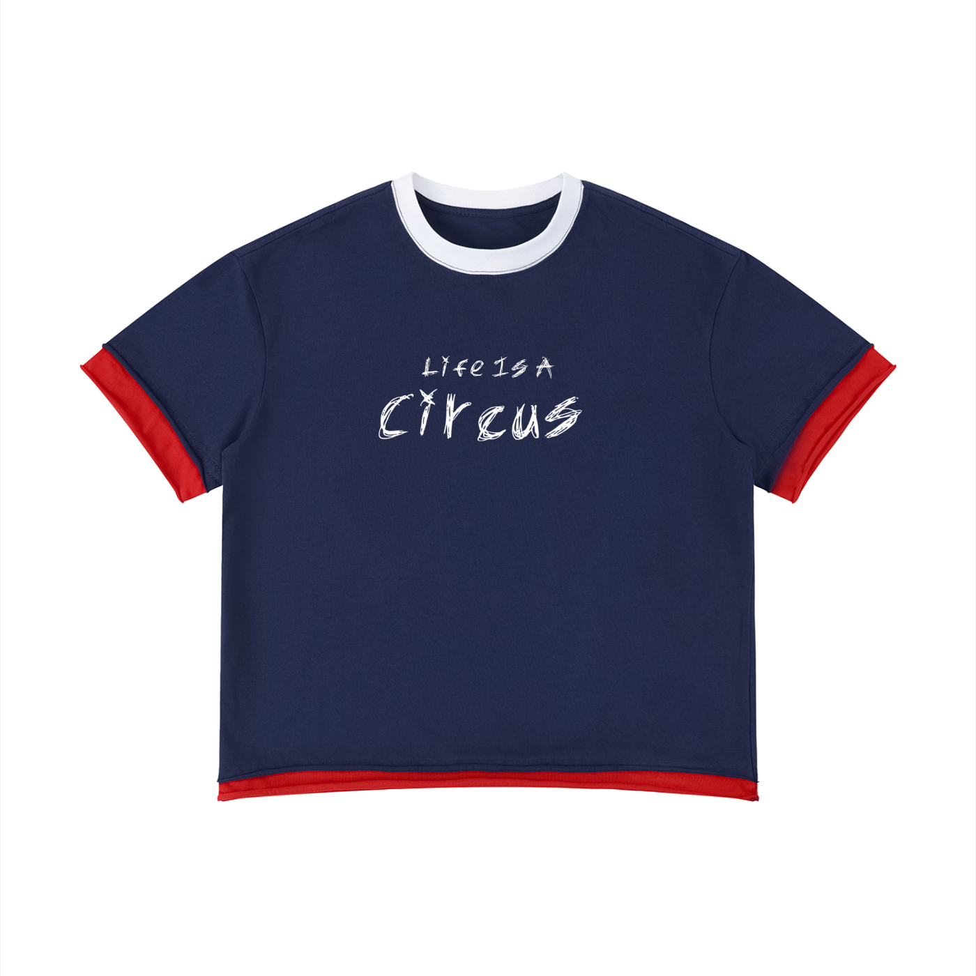 Circus Unisex Boxy Color Block T-Shirt- Royal Blue with Red
