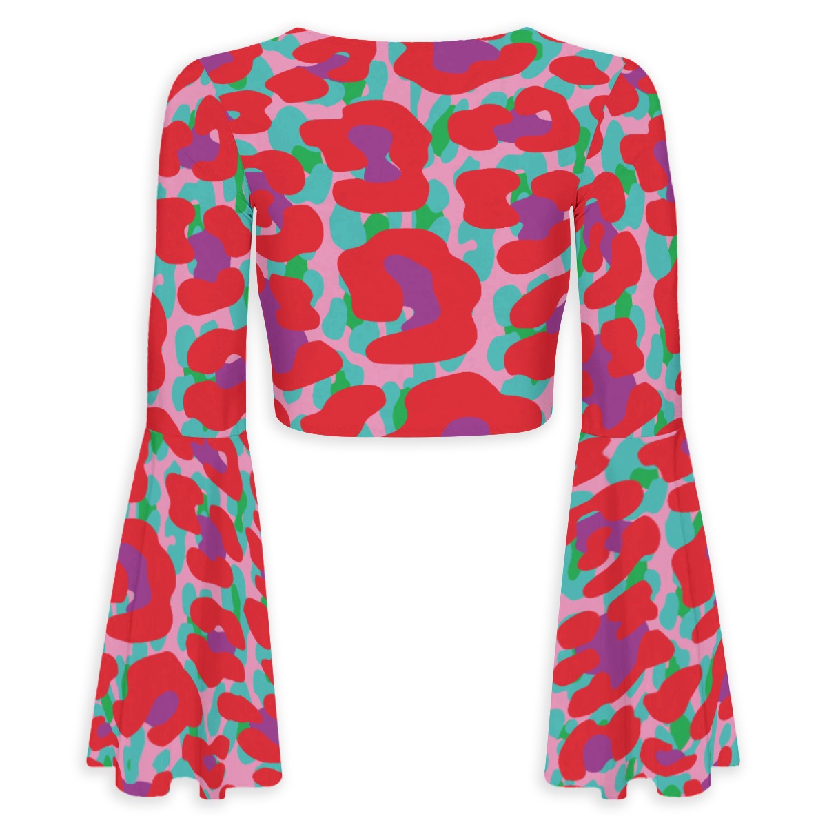 Tiger Balm Paw High Elastic Flare Pants & Flared Sleeve Tie-Front Crop Top Set