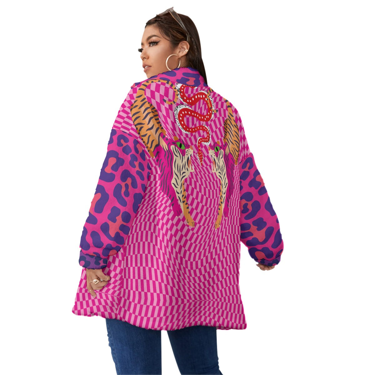 Tiger Balm Unisex Borg Fleece Stand-up Collar Coat With Zipper Closure(Plus Size)