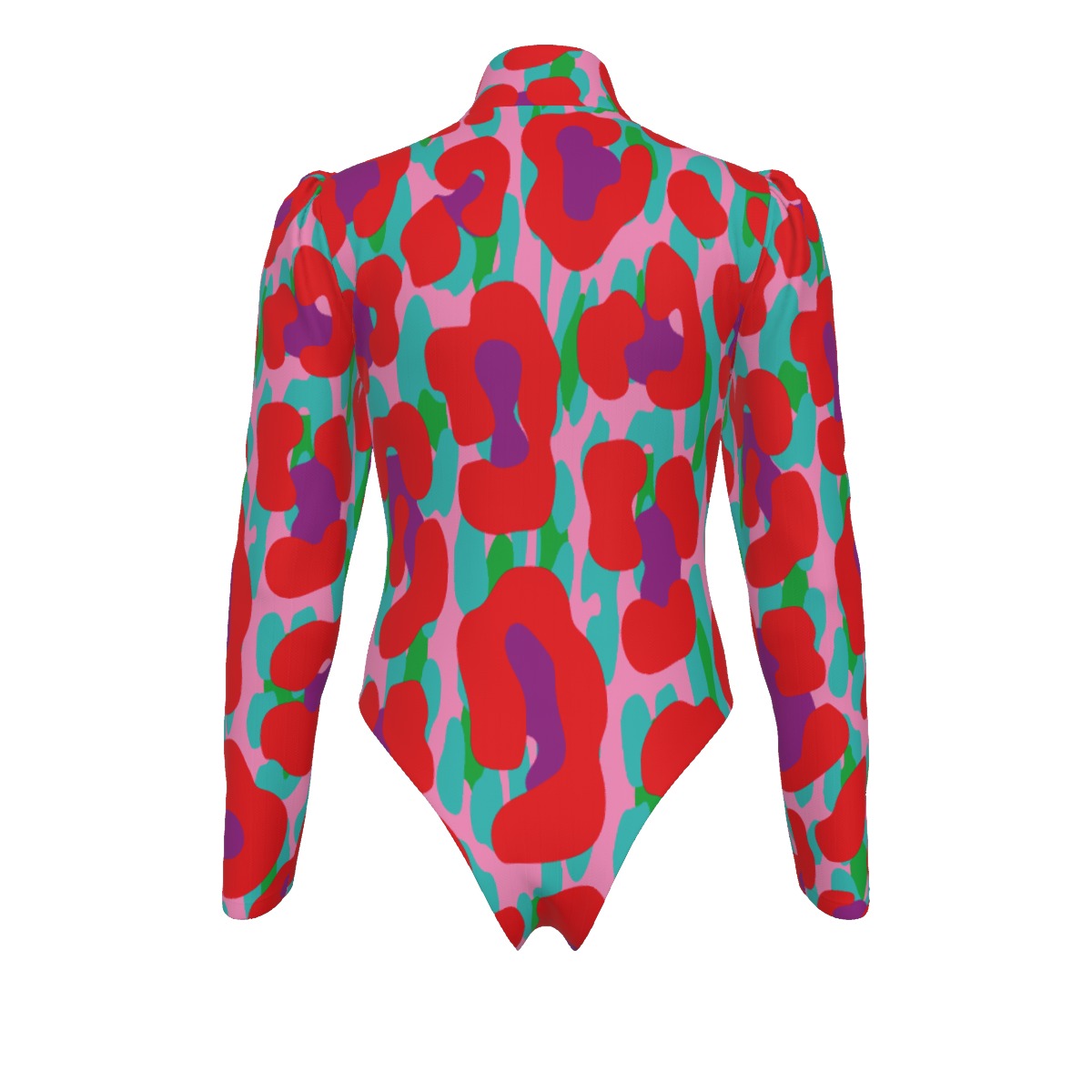 Tiger Balm Paw Pattern Women's Turtleneck Bodysuit With Puff Sleeve