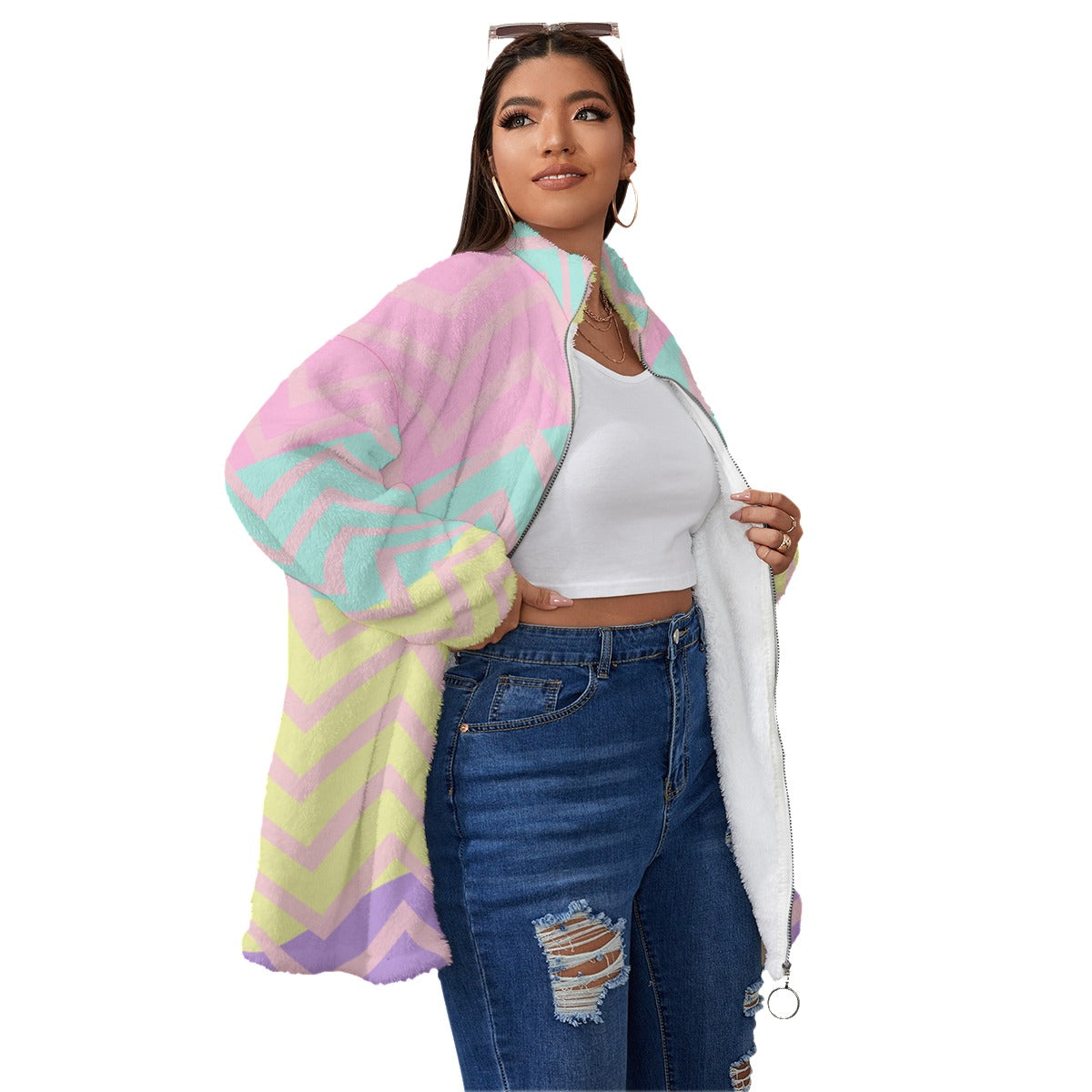 Pastel Smile  Oversized Plus Size Borg Fleece Coat