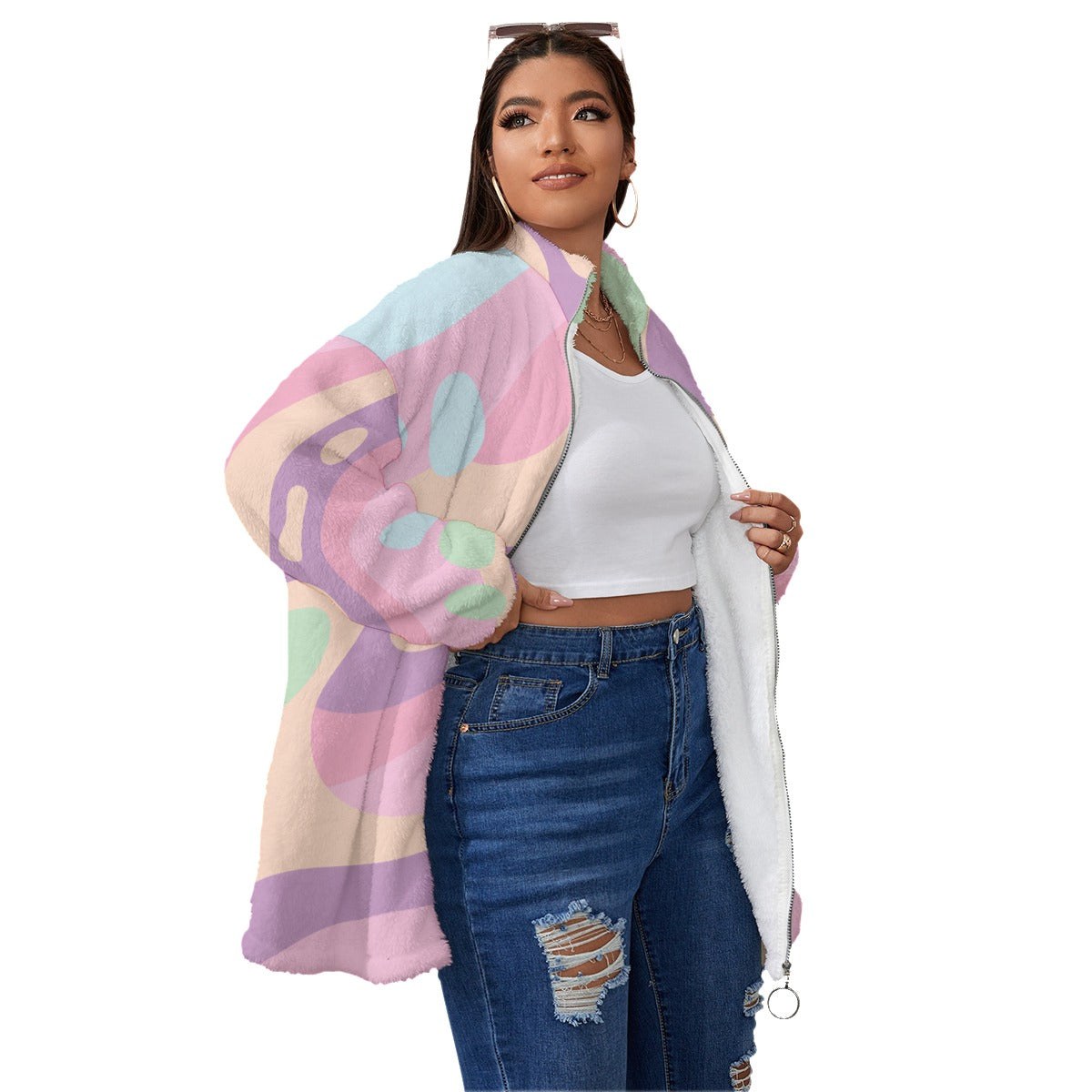 Marbling  Oversized Plus Size Borg Fleece Coat