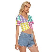 Load image into Gallery viewer, Multi Gingham /  Front Pleated Crop Tee
