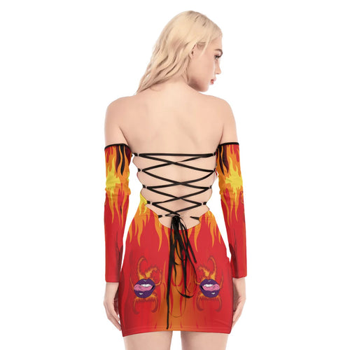 Dragon Fruit / Off-shoulder Back Lace-up Dress