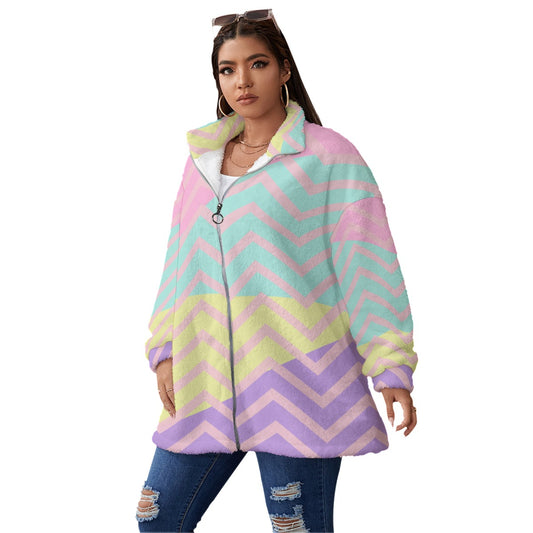 Pastel Smile  Oversized Plus Size Borg Fleece Coat