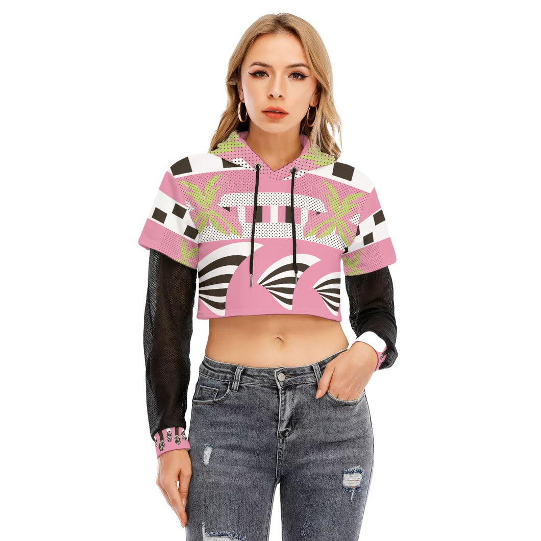 Pink Racer / Two-piece Mesh Sleeve Cropped Hoodie
