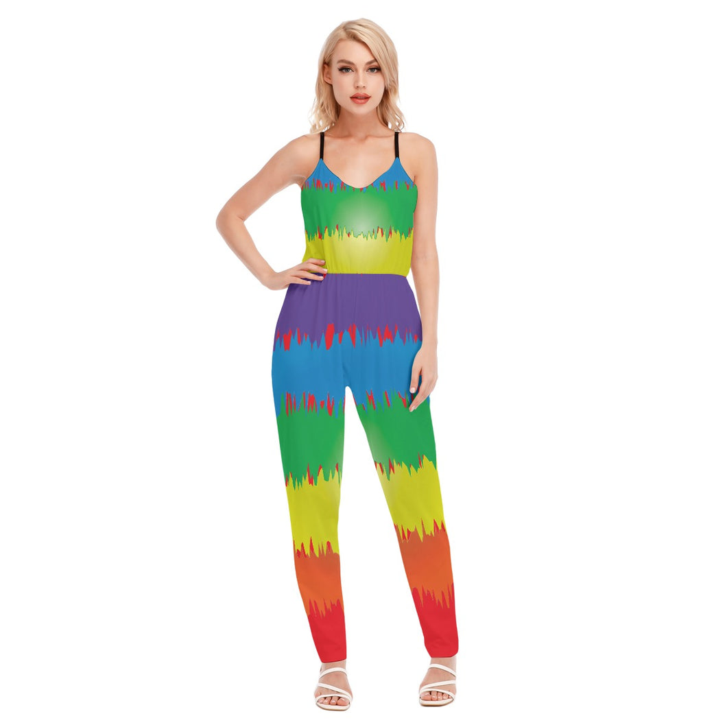 Rainbow Splash / V-neck Cami Jumpsuit