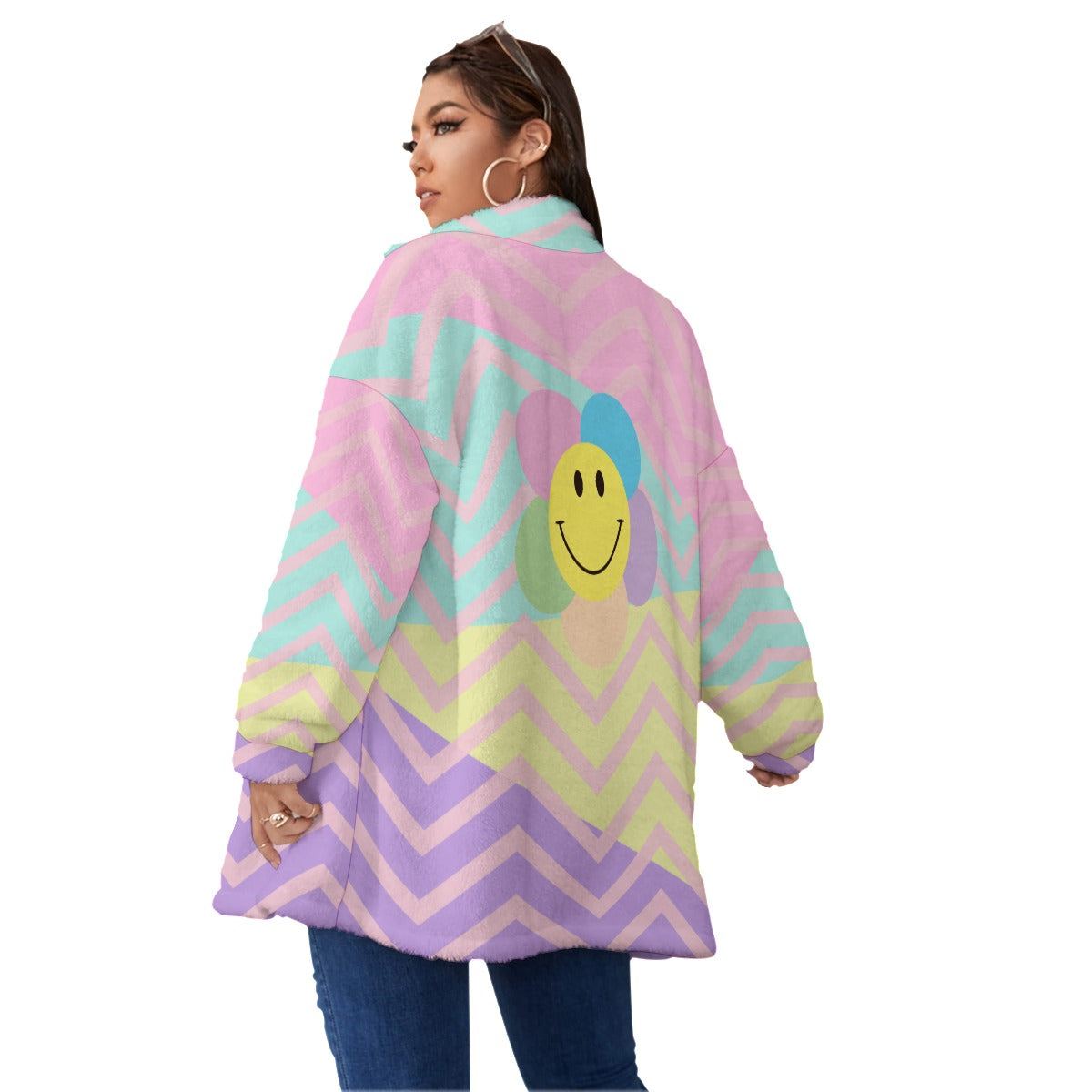 Pastel Smile  Oversized Plus Size Borg Fleece Coat