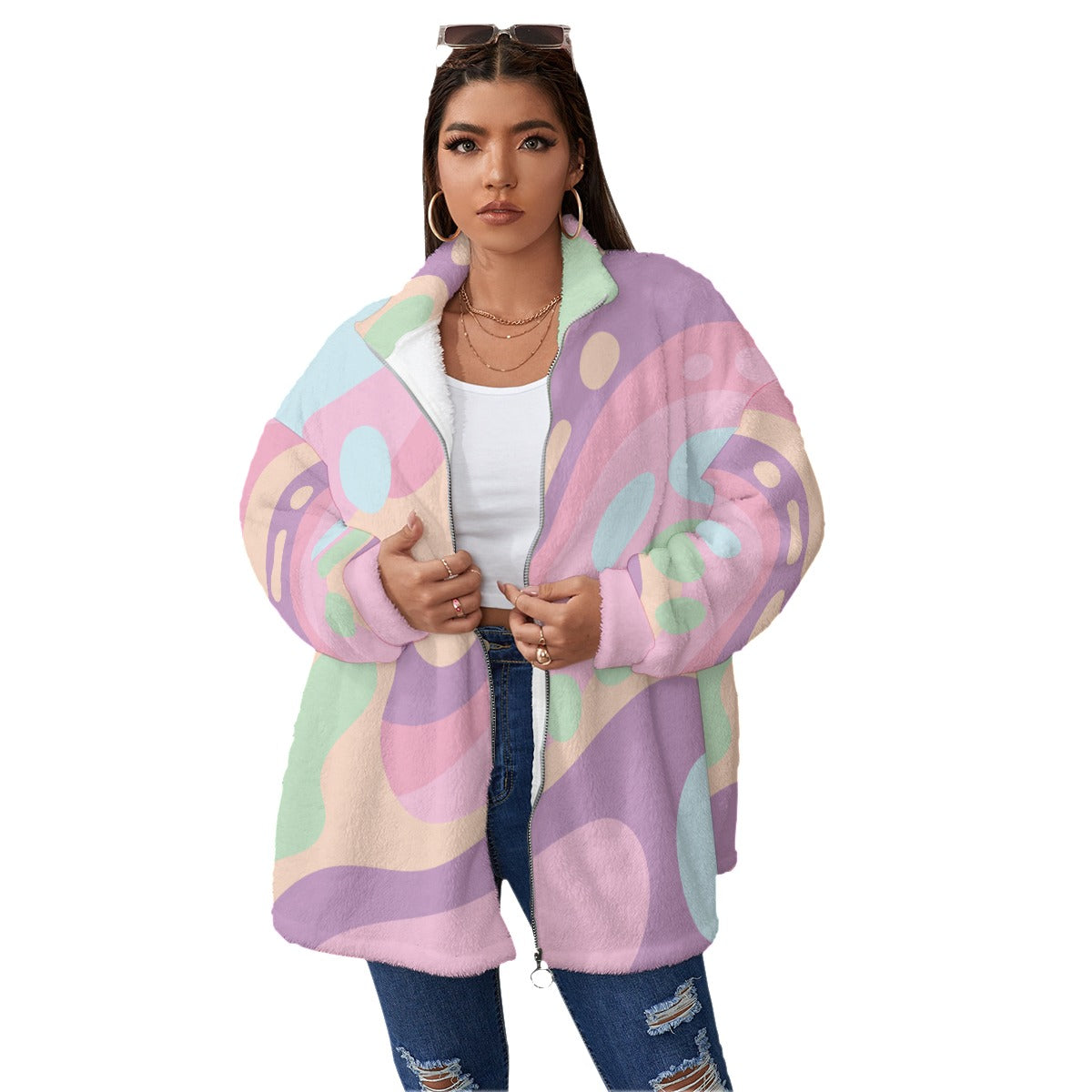 Marbling  Oversized Plus Size Borg Fleece Coat