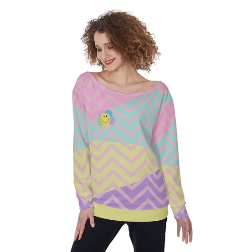Pastel Smile /  Off-Shoulder Sweatshirt