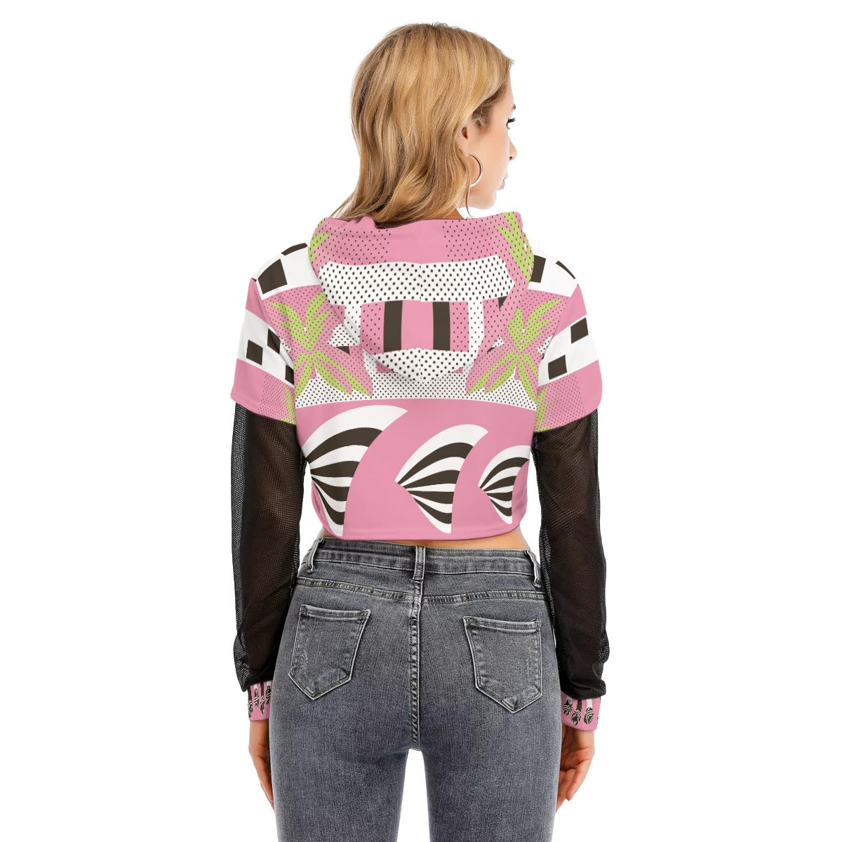 Pink Racer / Two-piece Mesh Sleeve Cropped Hoodie