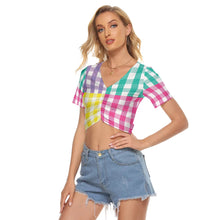 Load image into Gallery viewer, Multi Gingham /  Front Pleated Crop Tee
