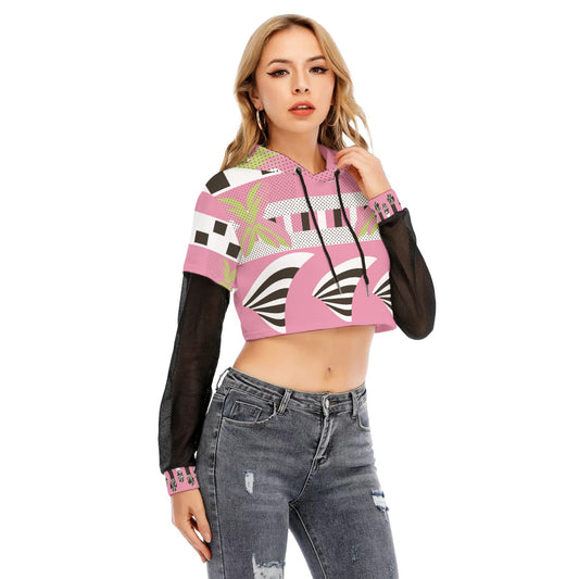 Pink Racer / Two-piece Mesh Sleeve Cropped Hoodie