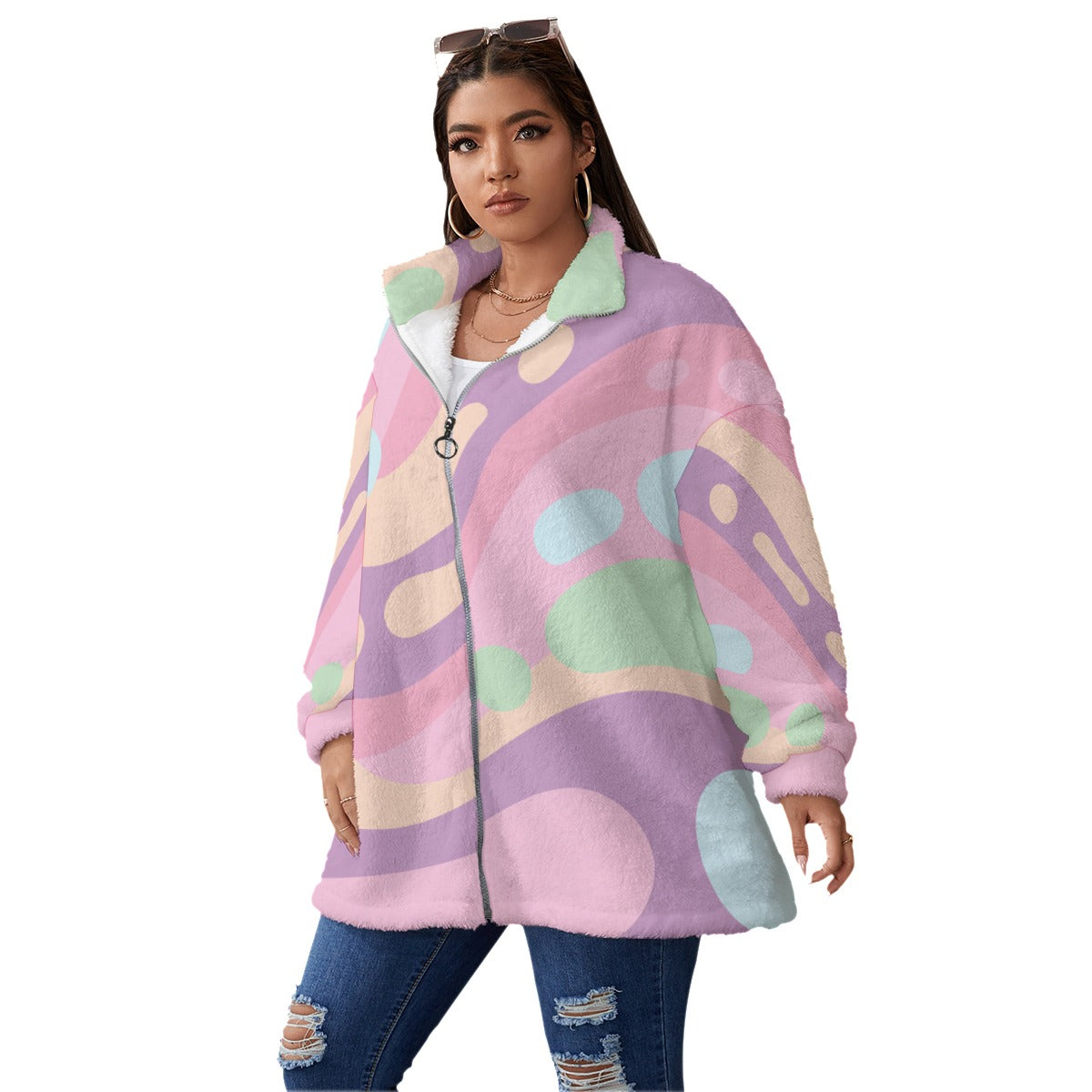 Marbling  Oversized Plus Size Borg Fleece Coat