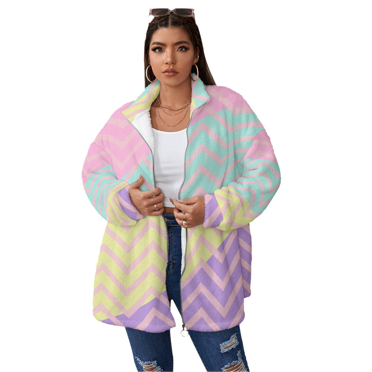 Pastel Smile  Oversized Plus Size Borg Fleece Coat